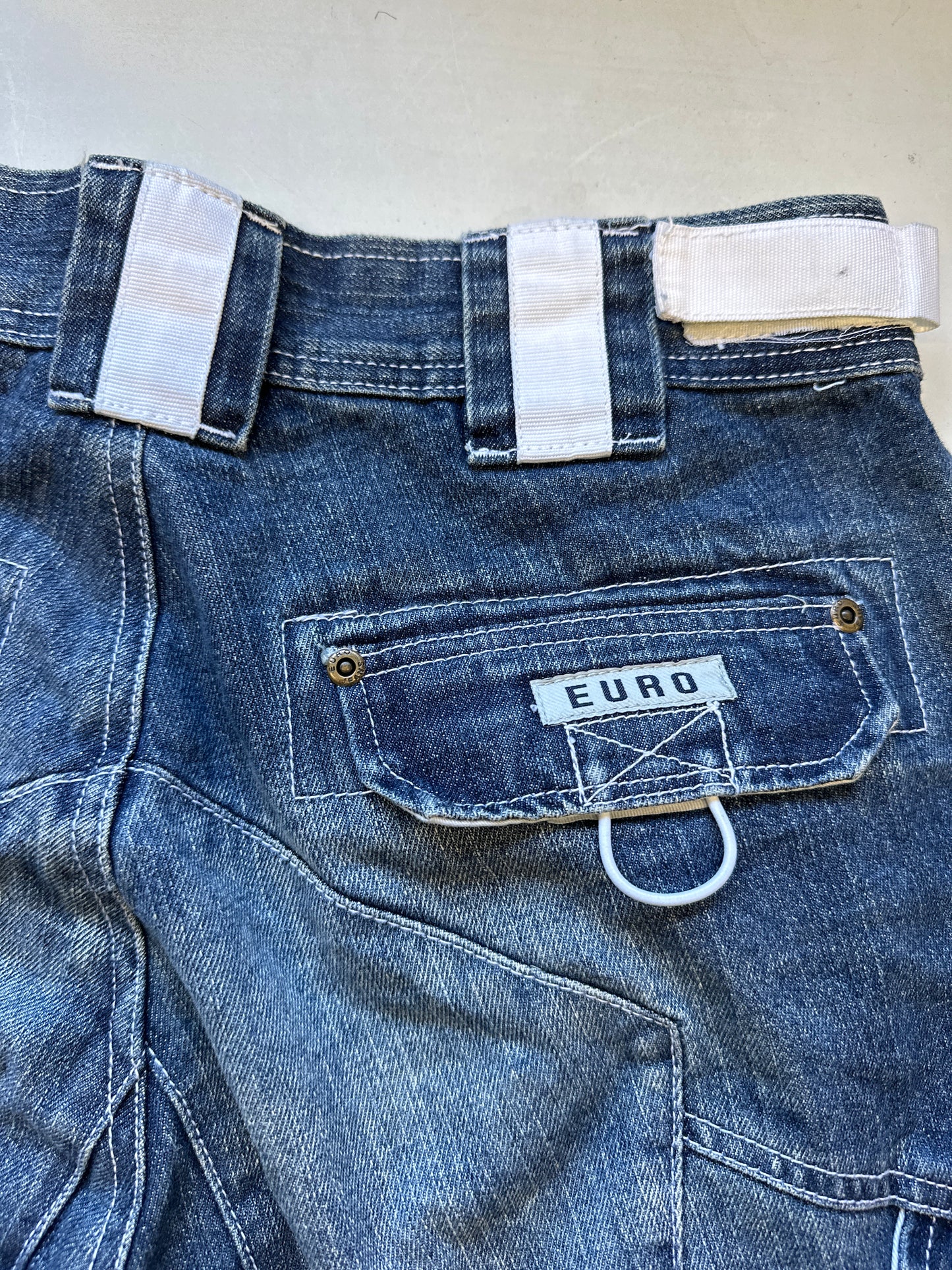 baggy dark wash denim cargo short