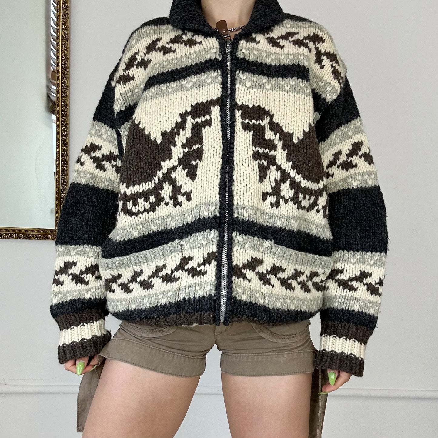 vintage patterned zip up ralph lauren knit