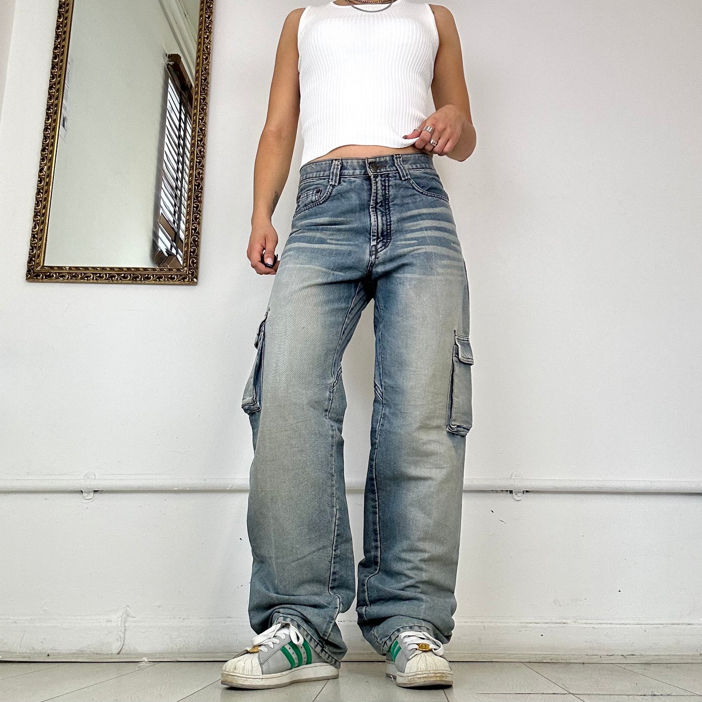 light wash denim cargo jeans