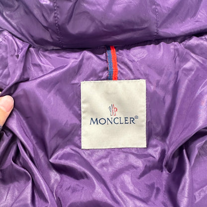 vintage moncler purple zip up hooded puffer coat