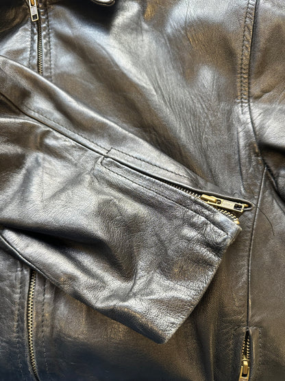 vintage black leather zip up jacket