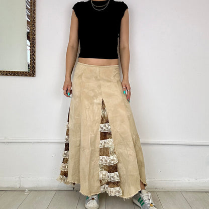 vintage maxi skirt with mesh inserts