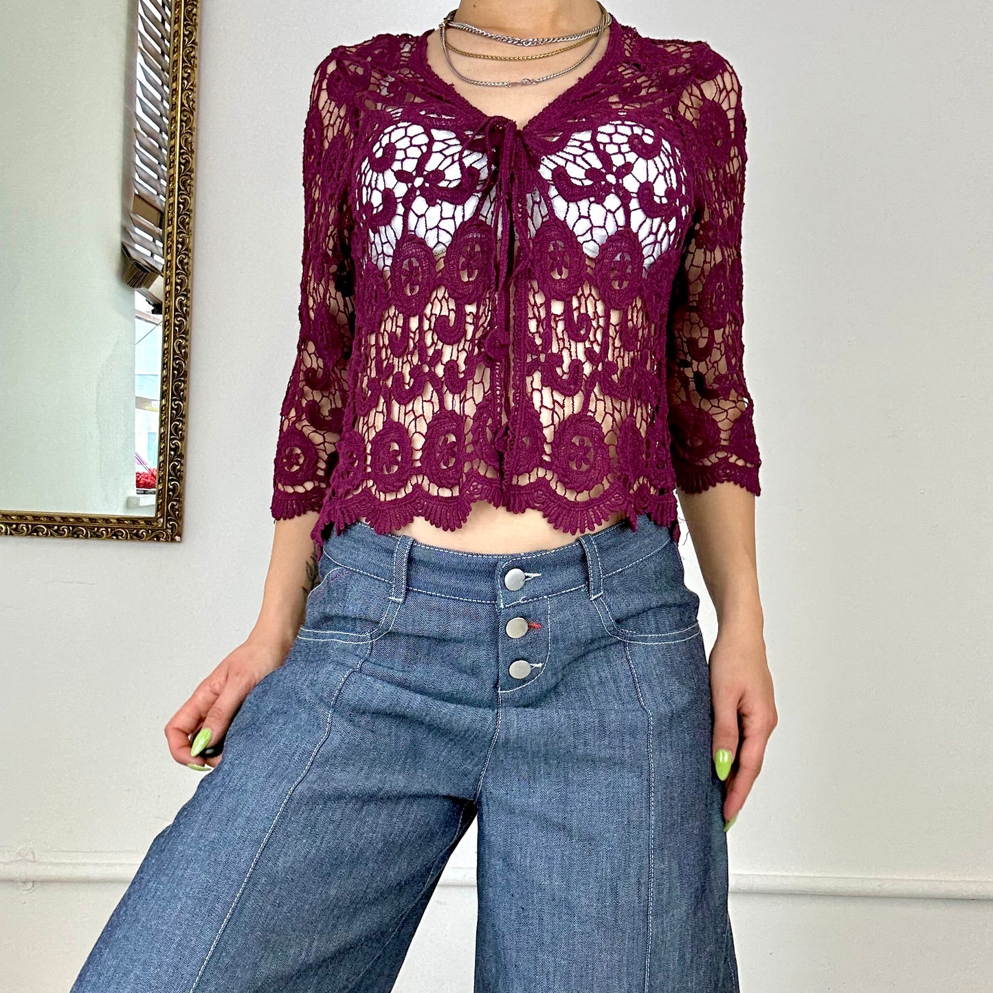 2000’s lace knitted tie up bolero