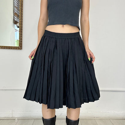 vintage black pleated midi skirt