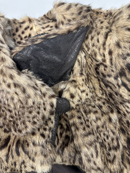 vintage fur cheetah print coat with leather detailing