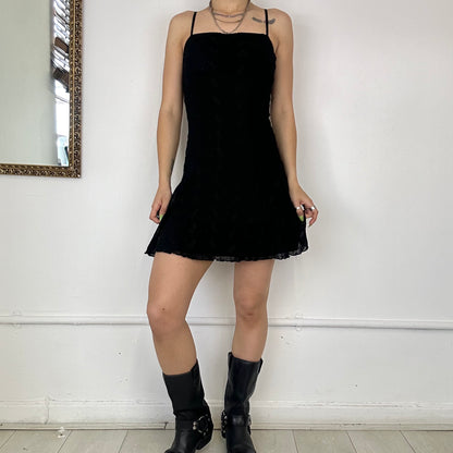 black flower mesh mini dress