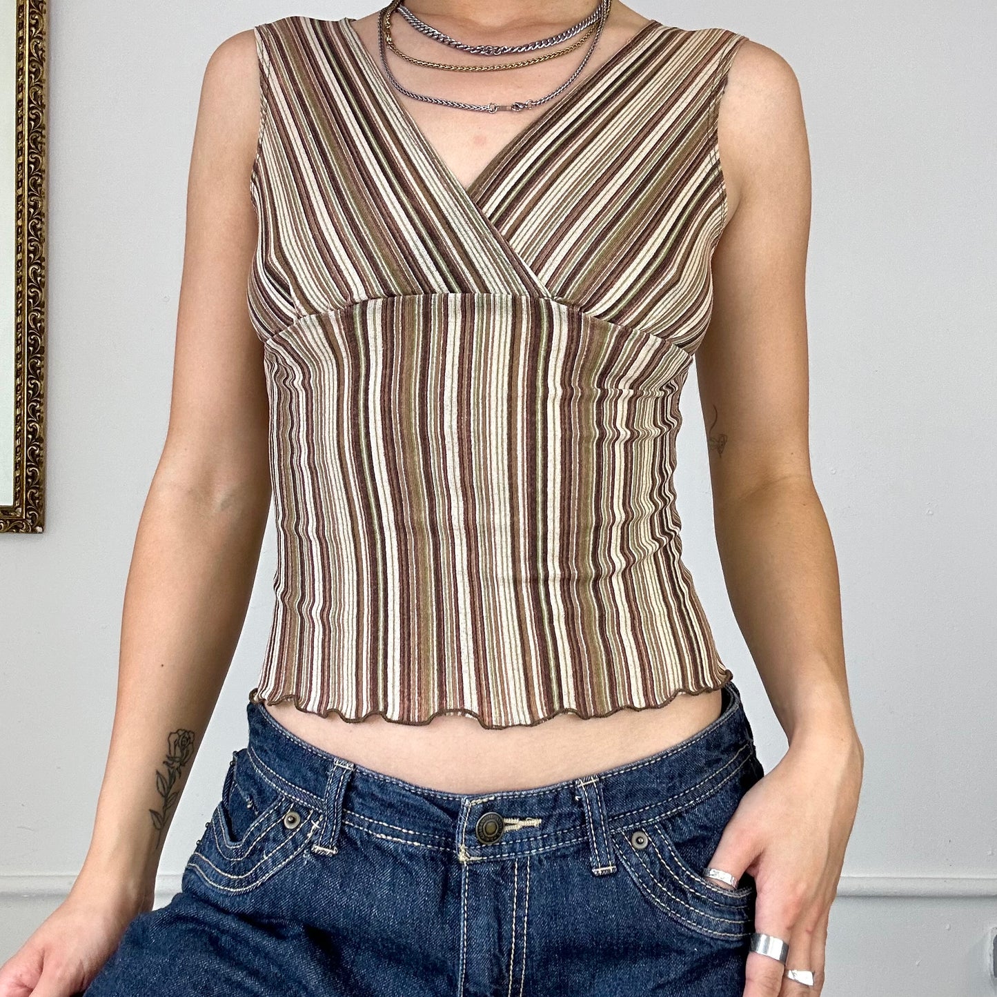 brown striped tank top