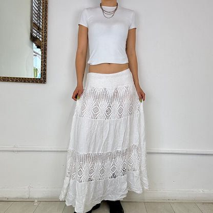 00s white lace maxi skirt