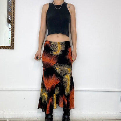 00’s vibrant feathers mesh maxi skirt