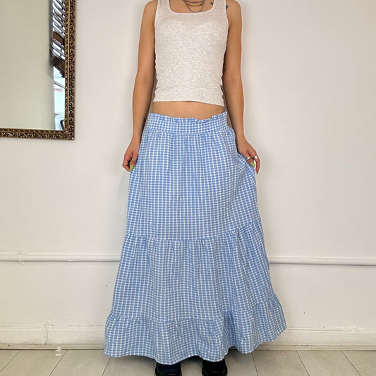 light blue gingham maxi skirt