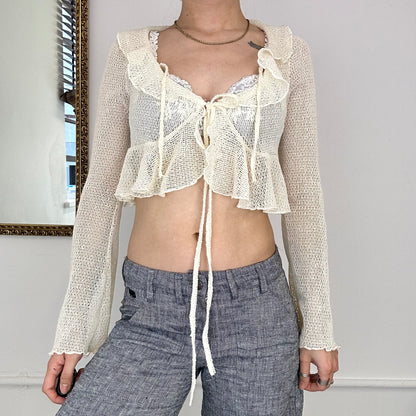 vintage loose knit cream tie up top