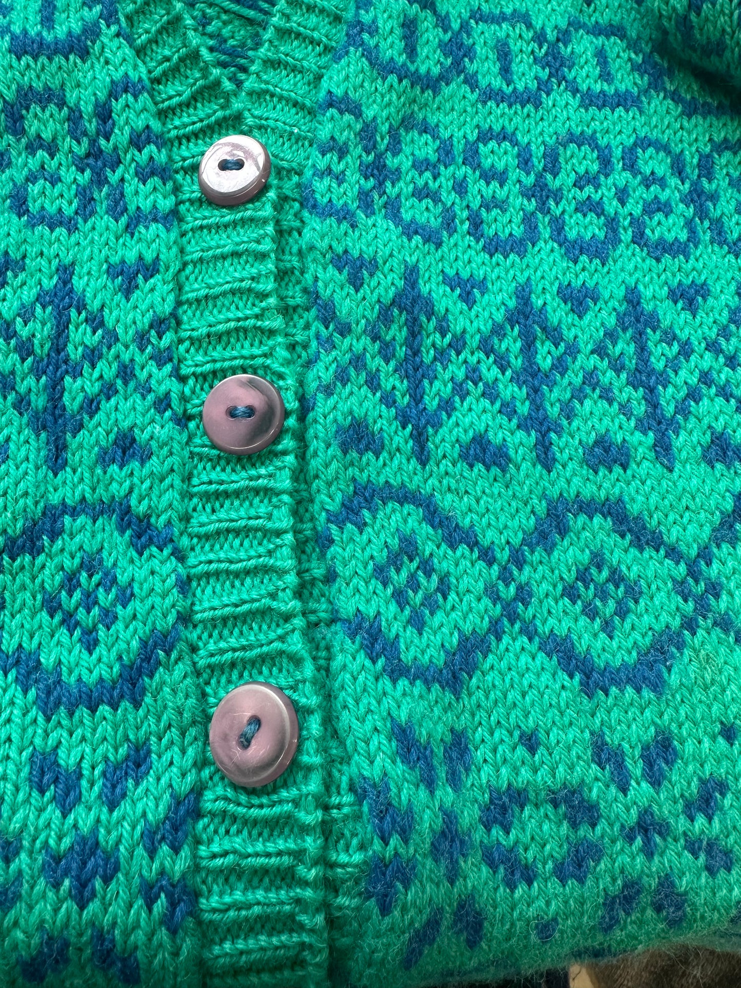 vintage blue and green knit cardigan