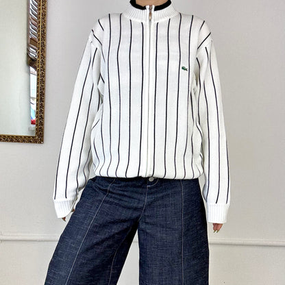 vintage white striped lacoste zip up jumper