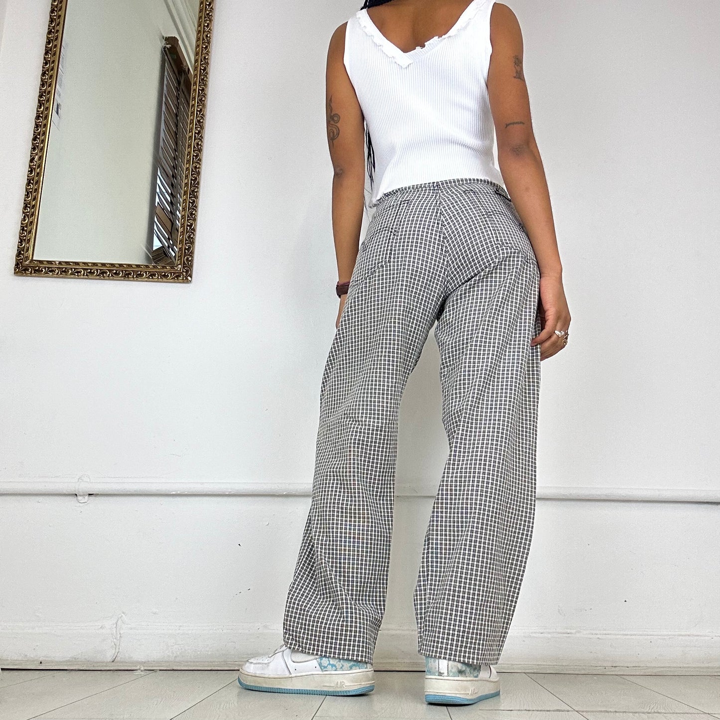 wide leg checked trousers by energie