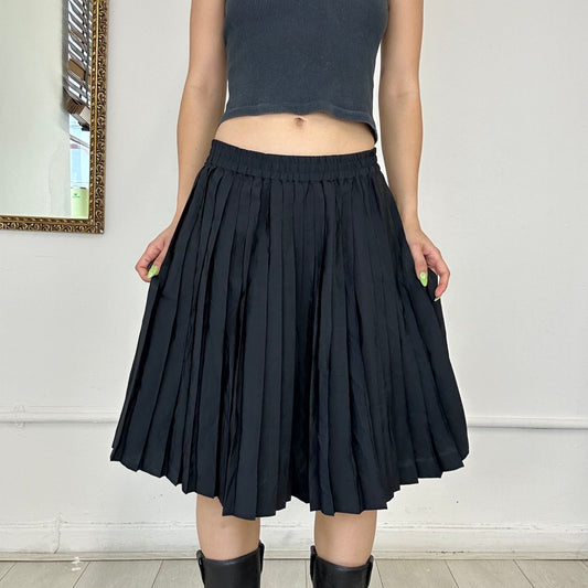 vintage black pleated midi skirt