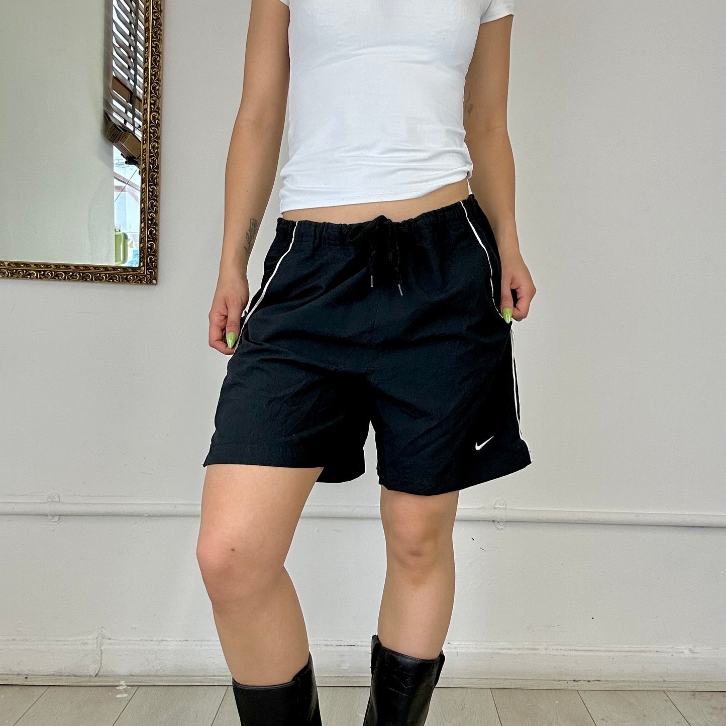 black nike track shorts