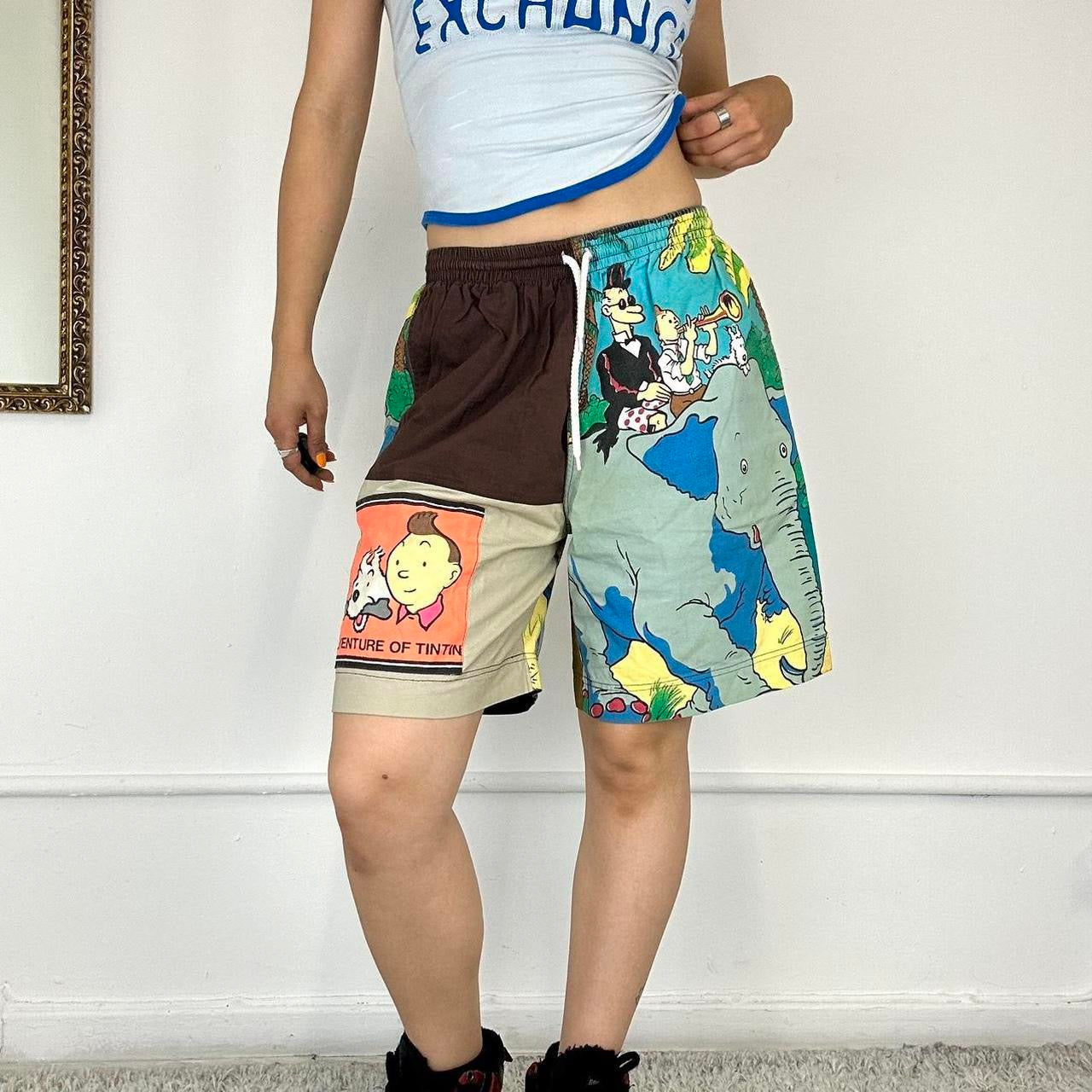 adventure of tintin 80's graphic print shorts