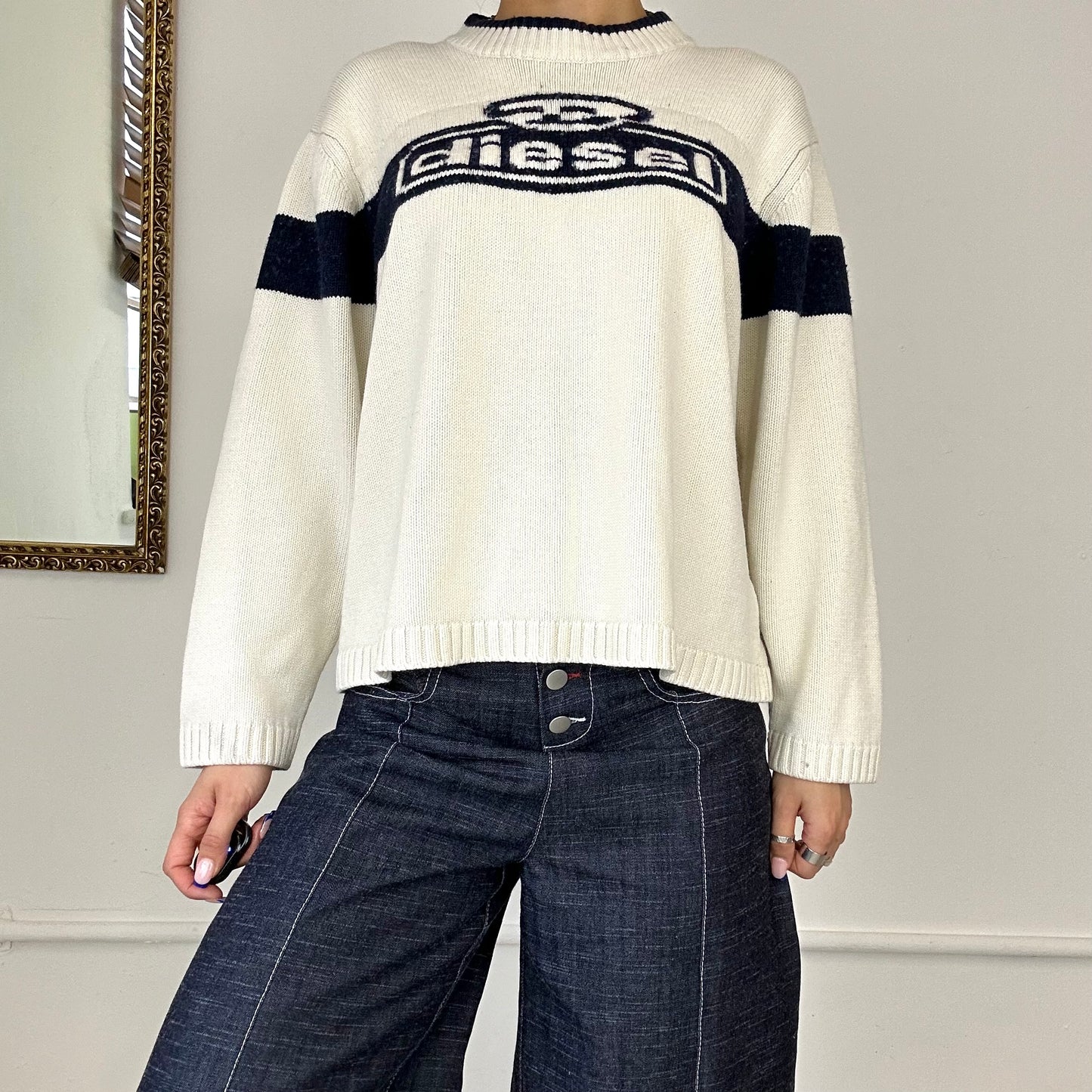 vintage diesel cream knit logo jumper