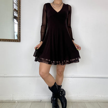 vintage brown mesh long sleeve dress