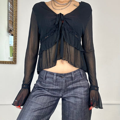 2000's french mesh tie blouse