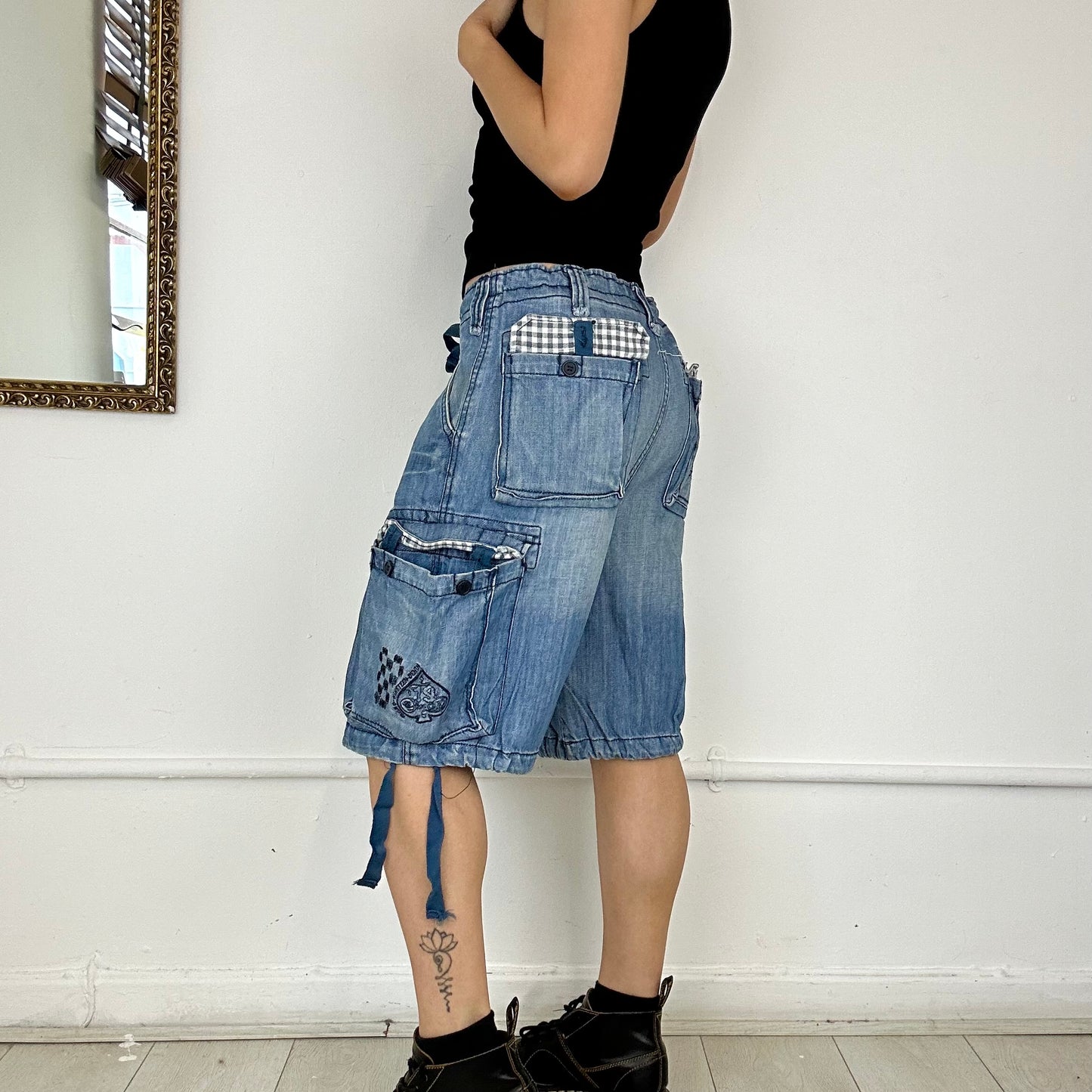 baggy denim cargo shorts