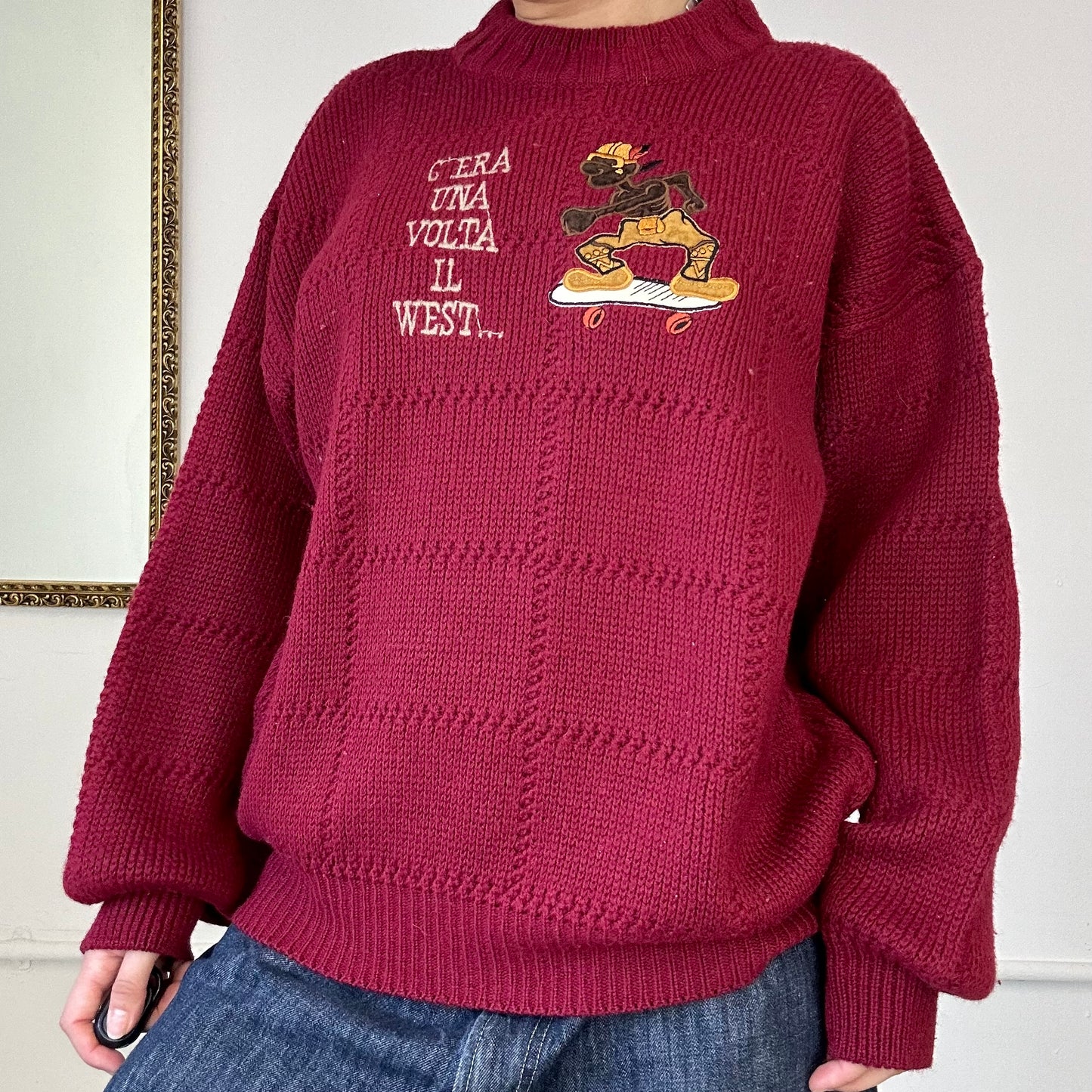 burgundy knitted vintage skate  jumper