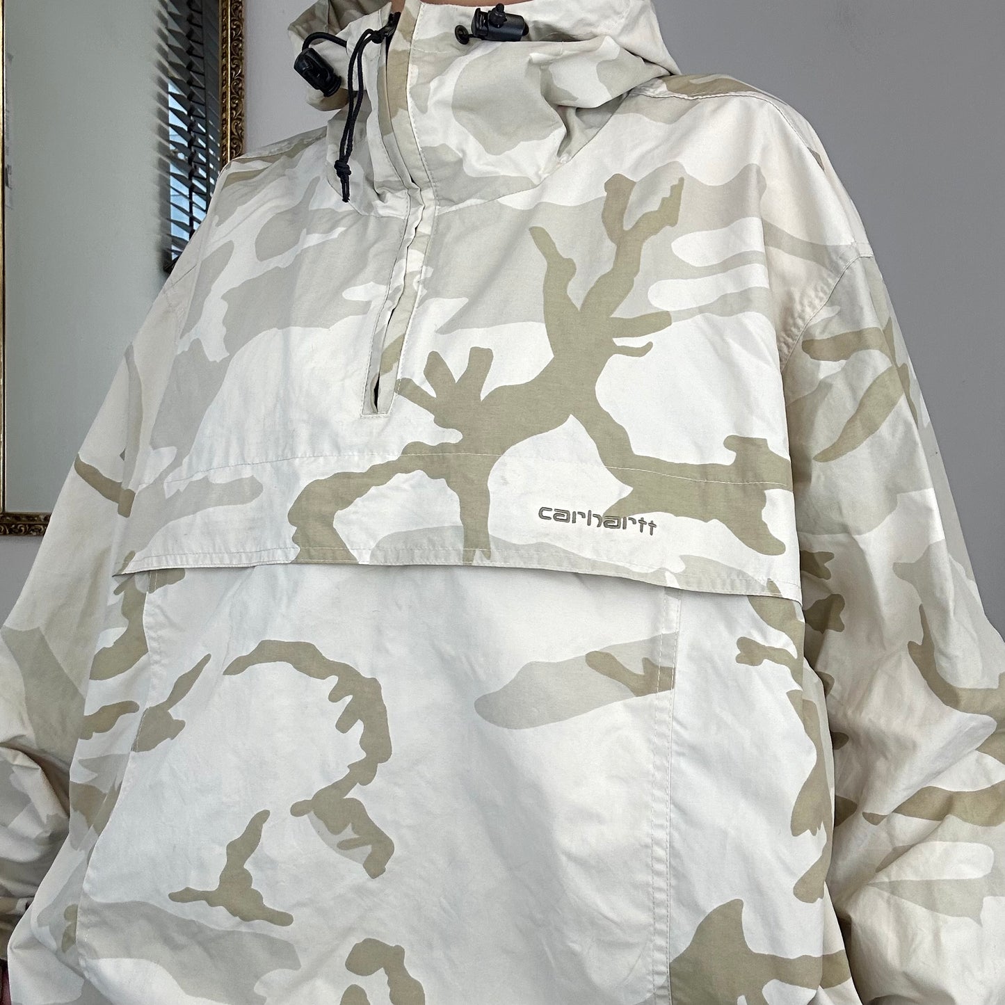 cream carhartt camo rain jacket