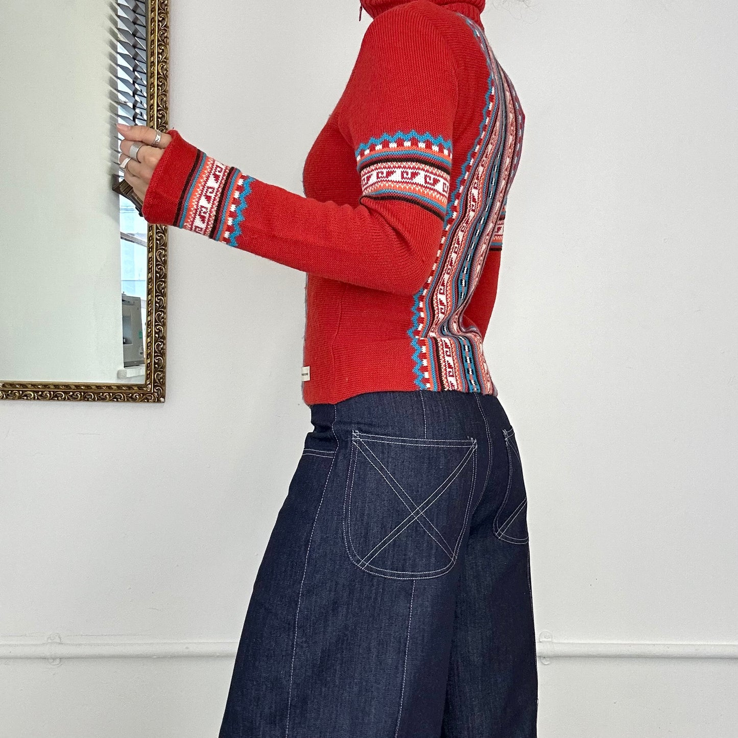 vintage gas red zip up knit jumper