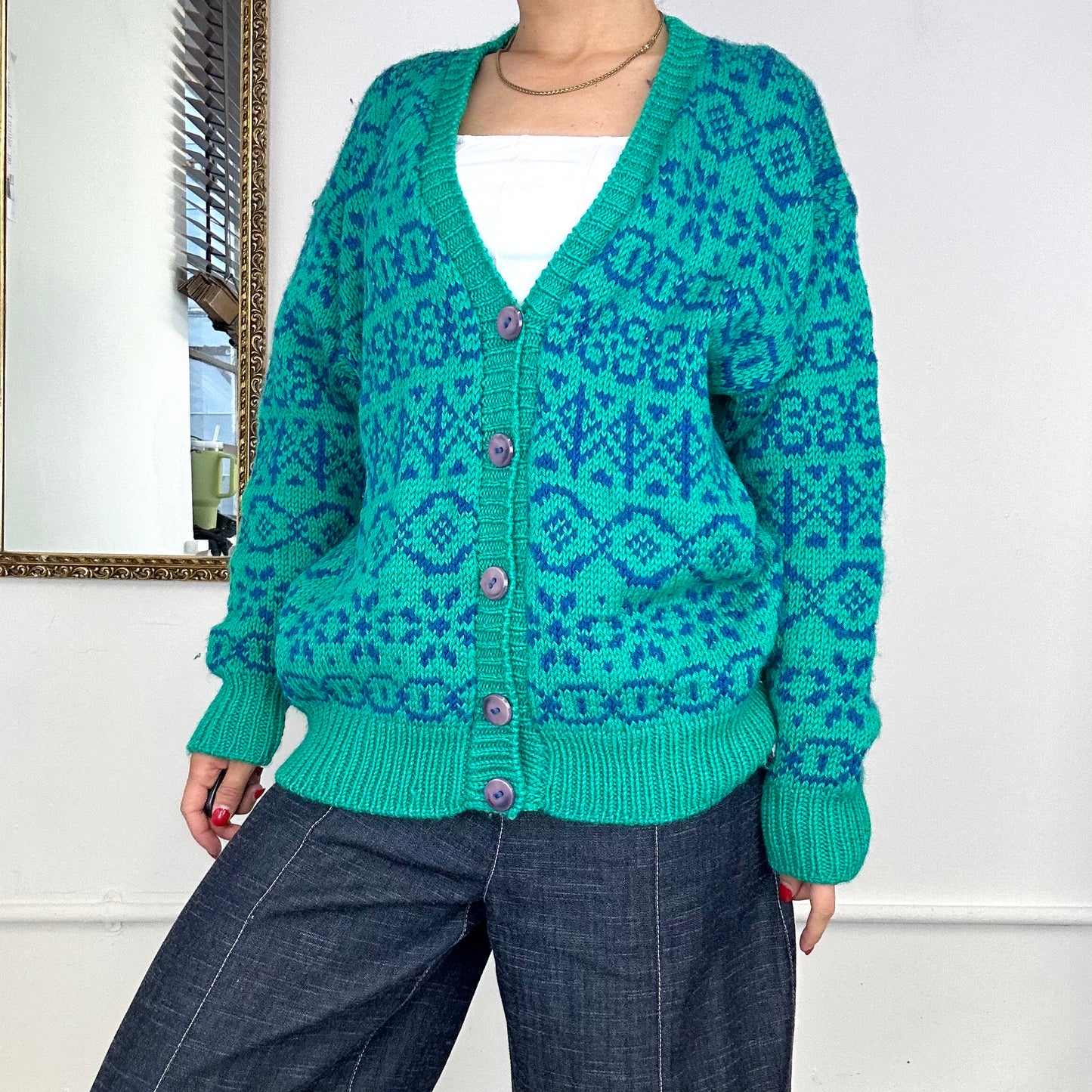 vintage blue and green knit cardigan