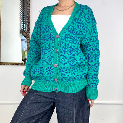 vintage blue and green knit cardigan