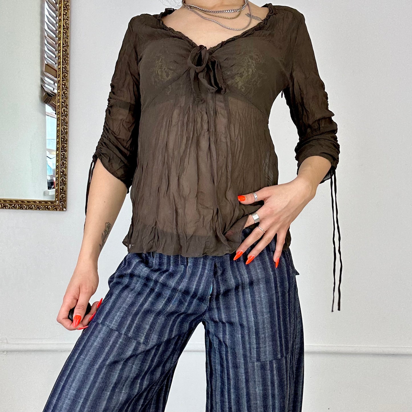 sheer brown blouse by espirit