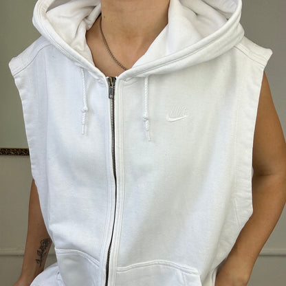 vintage white zip up sleeveless nike hoodie