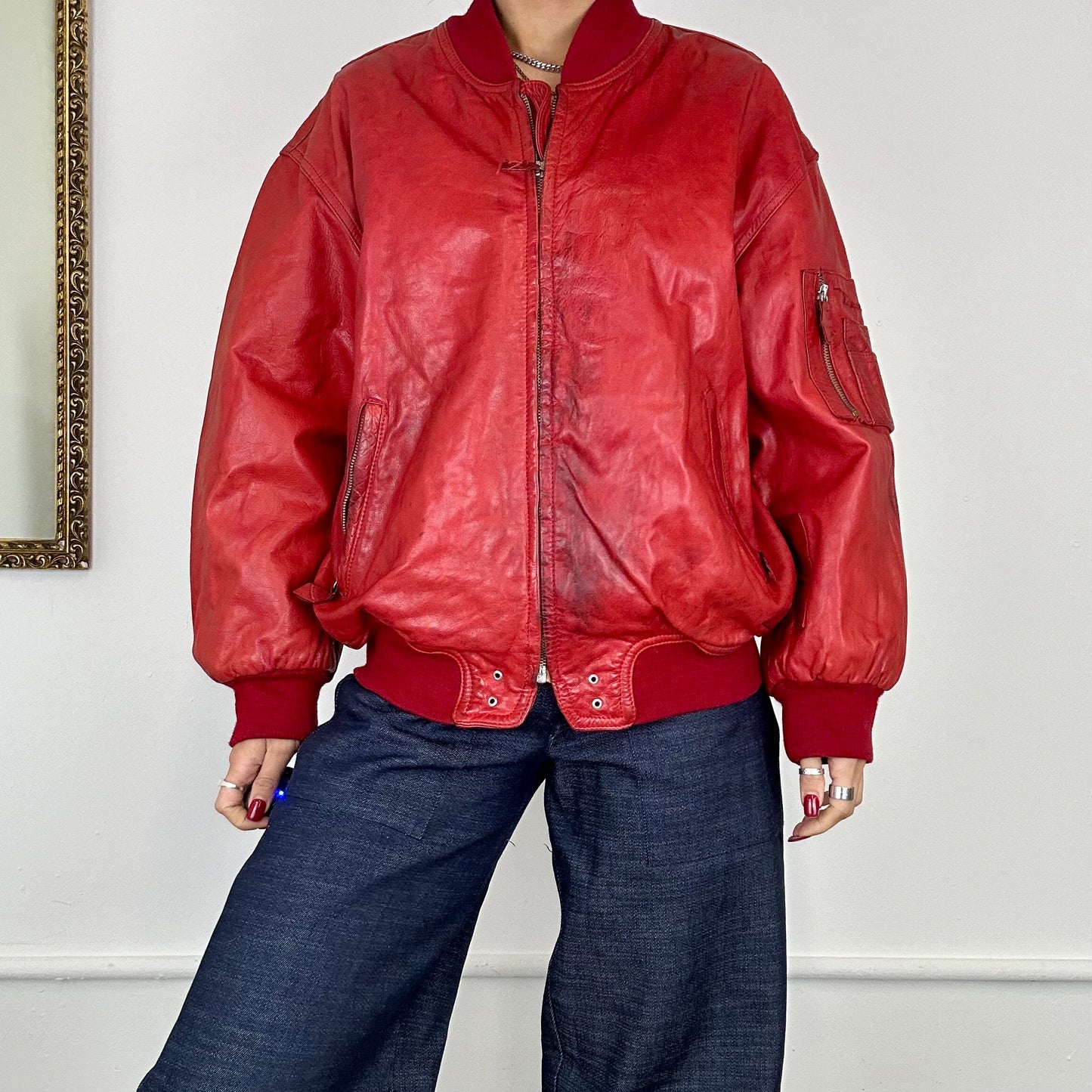 diesel red leather bomber jacket