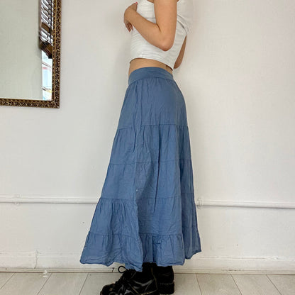 blue flowy maxi skirt