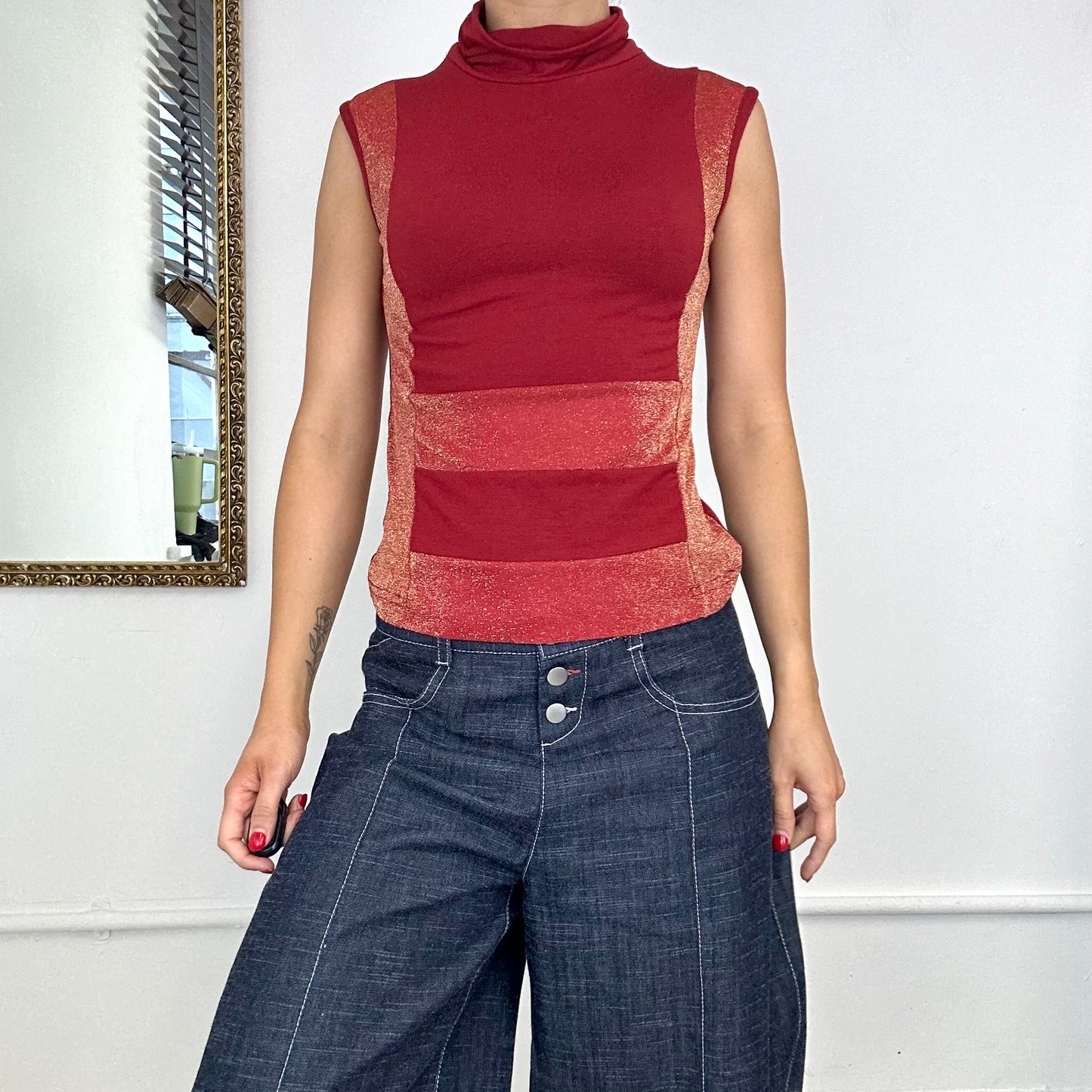 2000's roll neck red sleeveless top