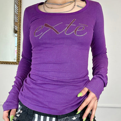 purple long sleeve textured top