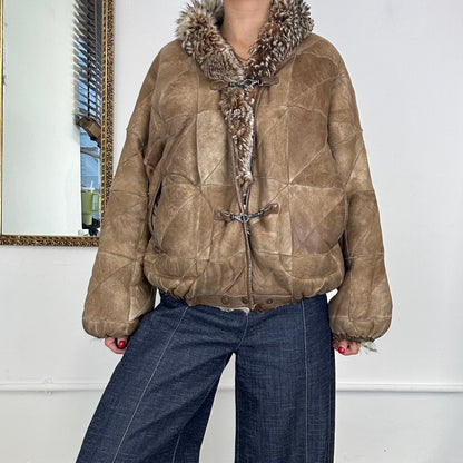 brown faux fur lined leather reversible jacket