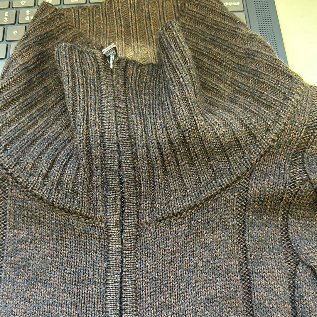 brown zip up lacoste knitted jumper