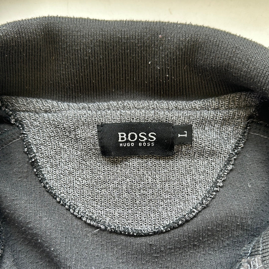 vintage boss grey woven polo jumper