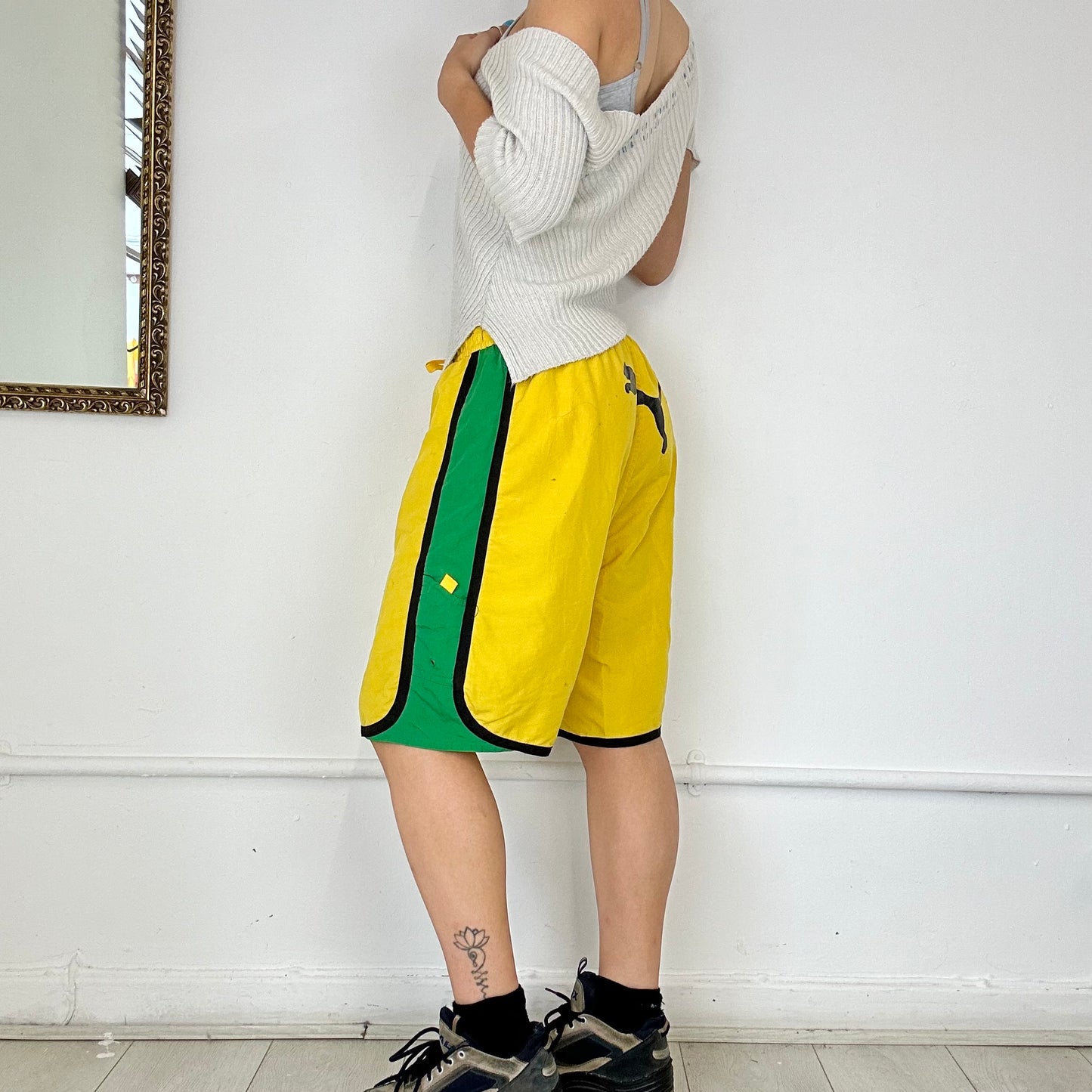 vintage yellow puma track shorts