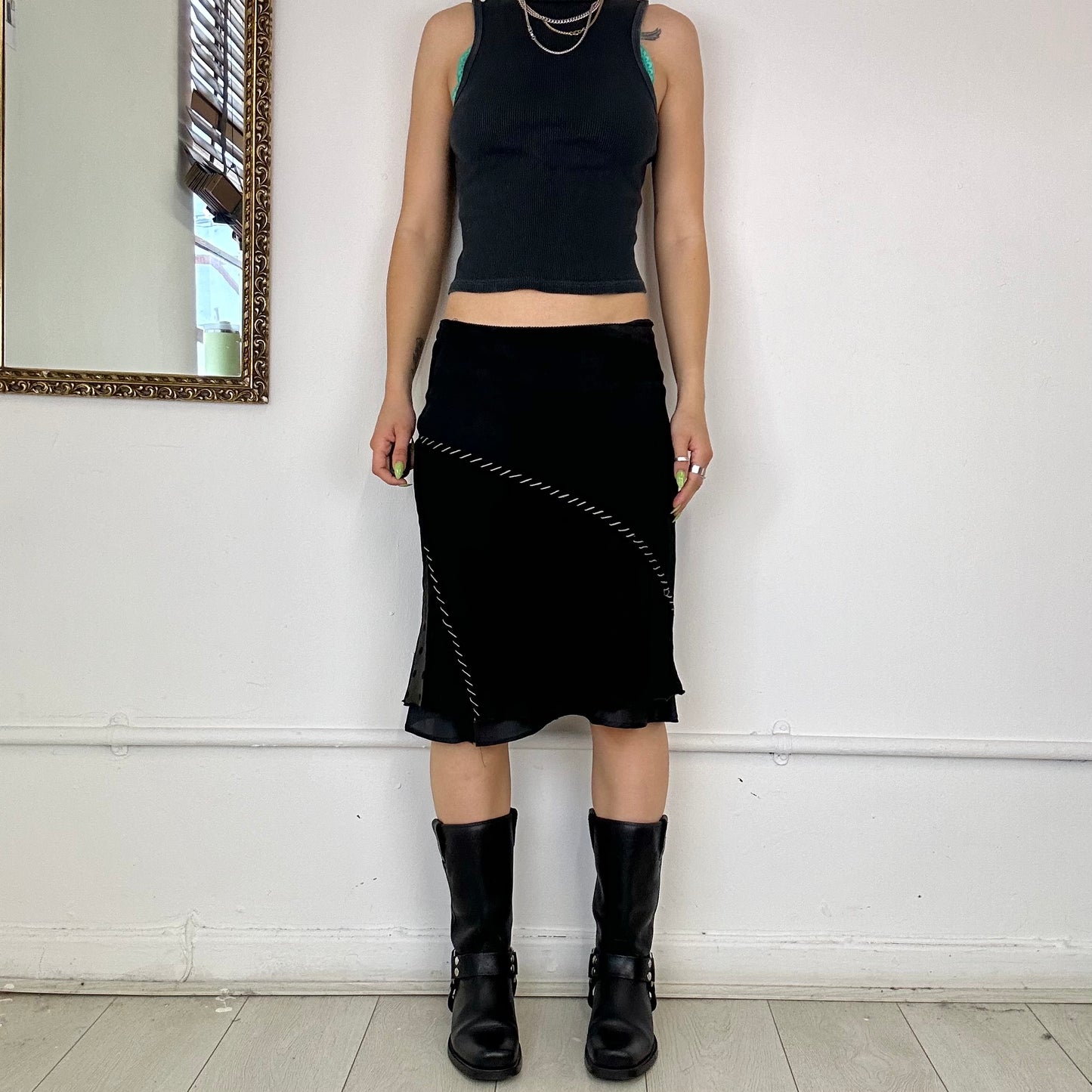 2000's black mesh midi skirt