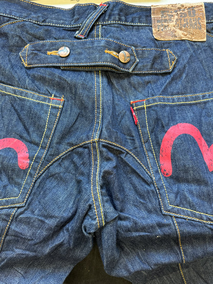 dark wash evisu denim shorts