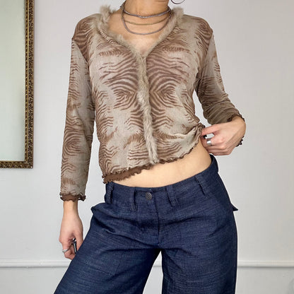 2000's mesh and fur trim top