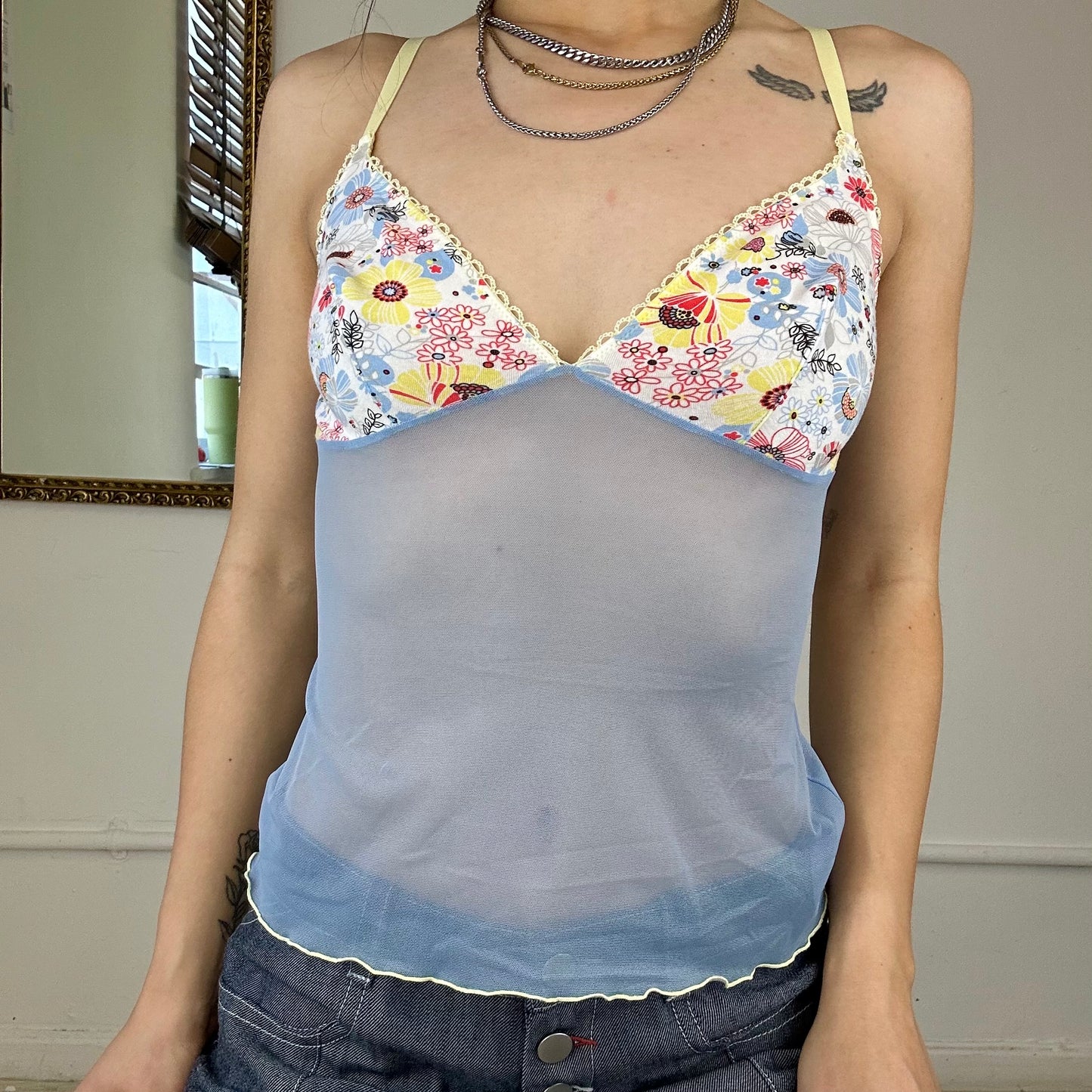 00's sheer mesh cami top