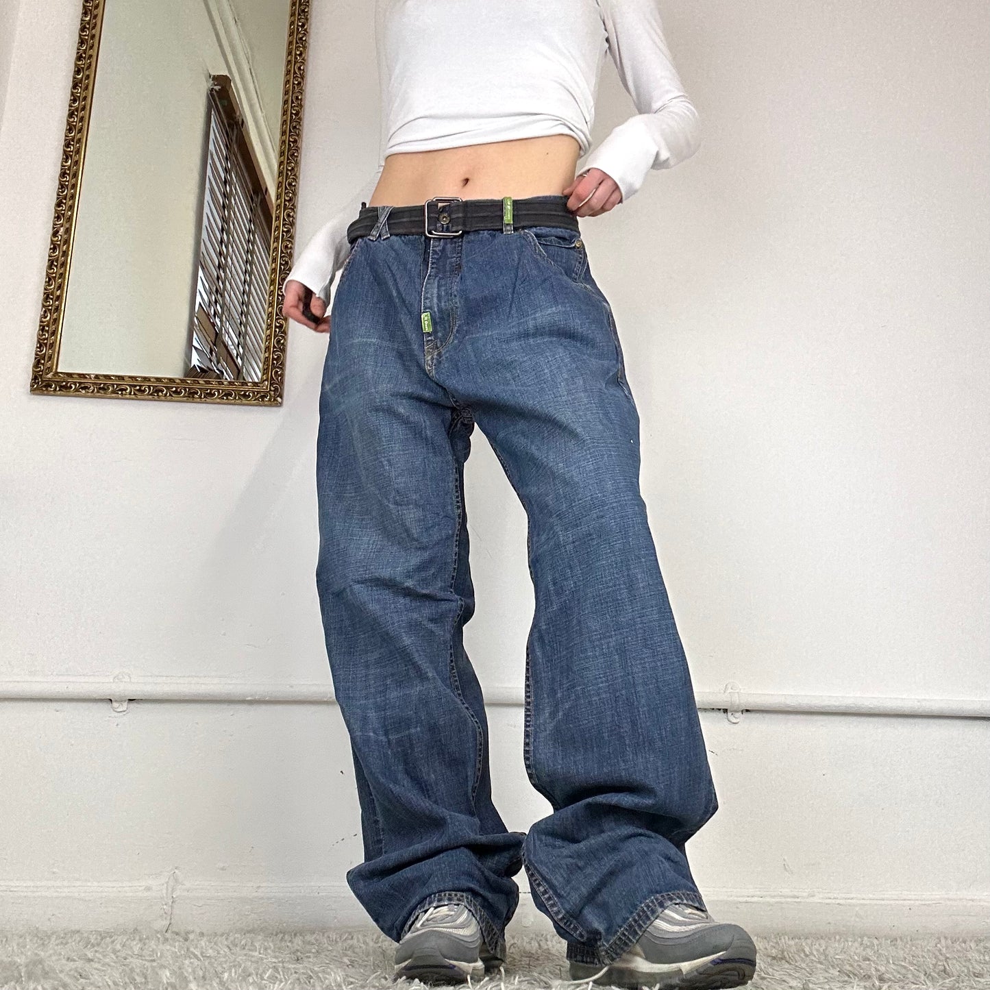 baggy wide leg embroidered jeans