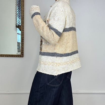 vintage cream zip up knitted jumper