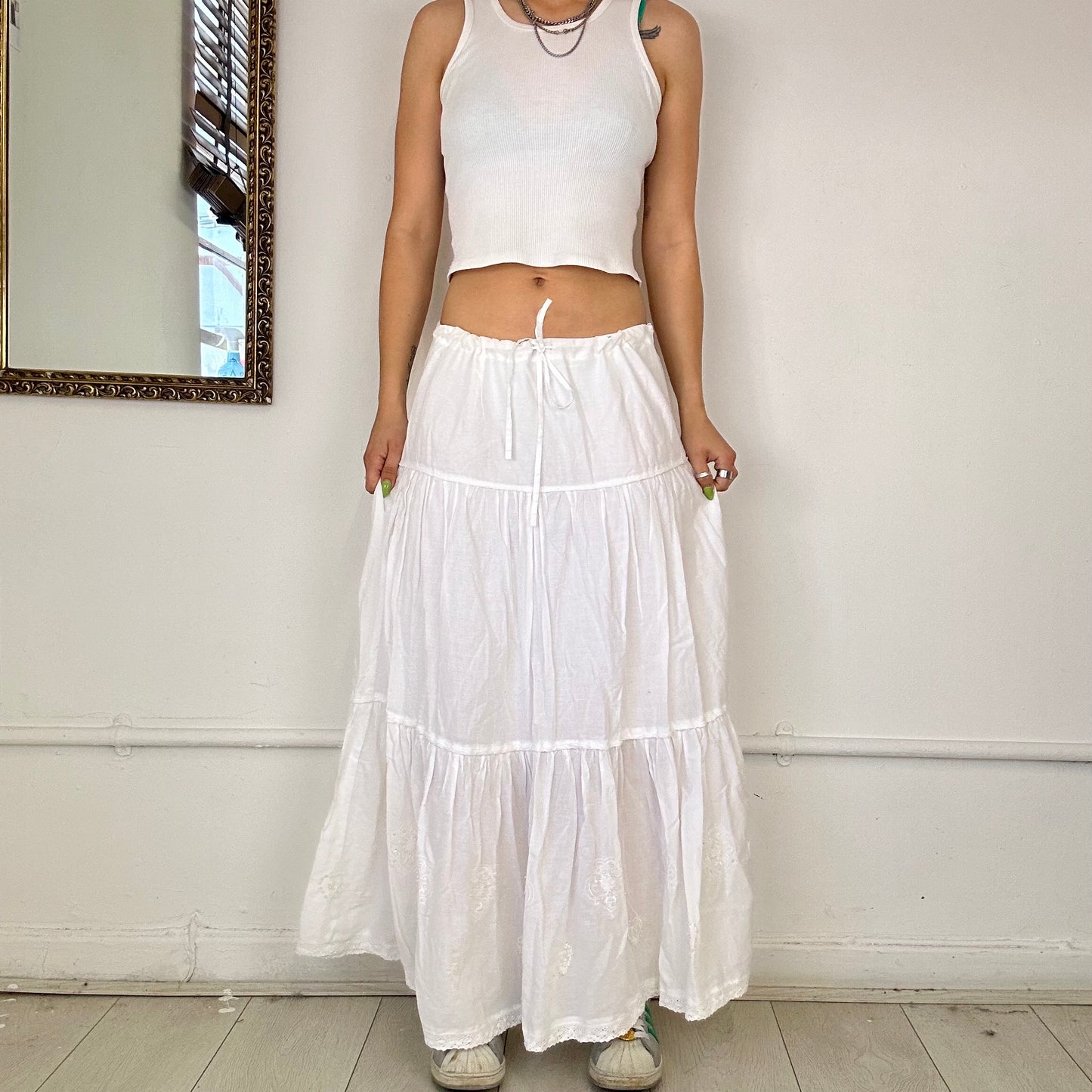 00’s white tiered maxi skirt