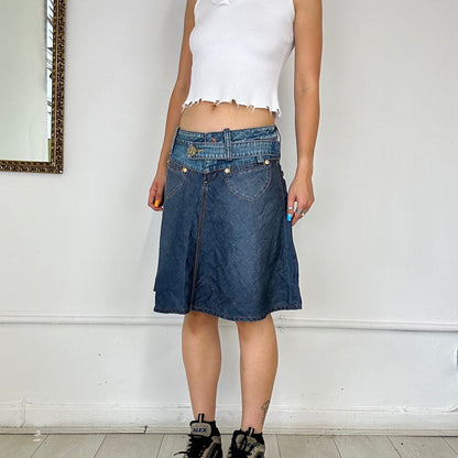 2000's phard mixed denim midi skirt