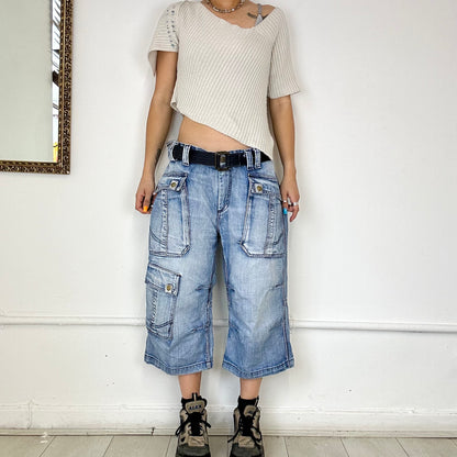 light wash baggy denim shorts