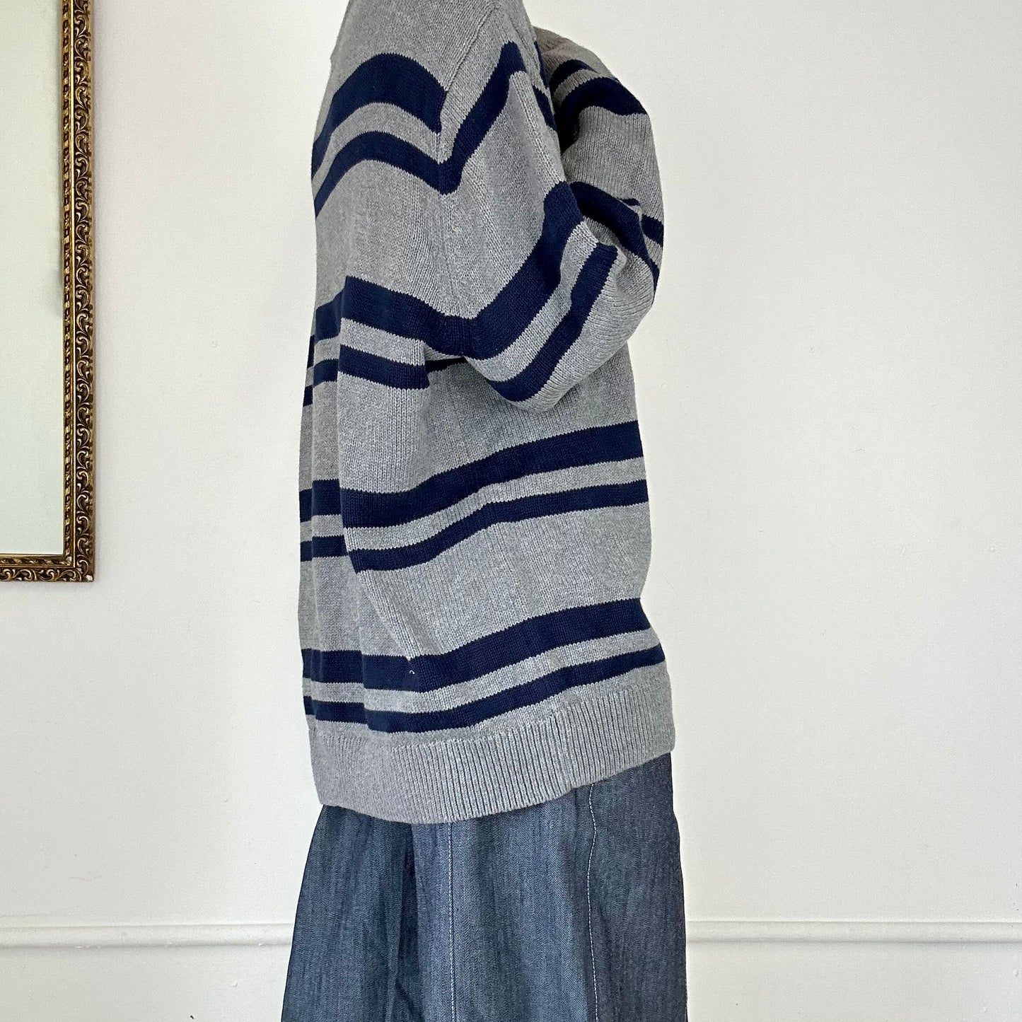 cjaps grey and navy striped knitted jumper